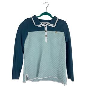 L.L.Bean Quilted Snap Pullover Teal Aqua Women’s Large